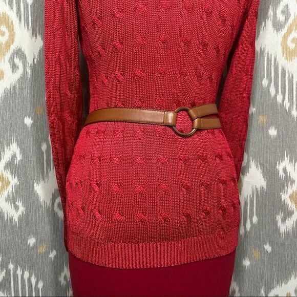 Ralph Lauren Red Tussah Silk Cable-Knit Cardigan Sweater - Picture 11 of 16